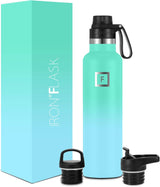 Camping & Hiking Hydration Canteens - 3 Lids (Narrow Straw/Spout Lid) Leak Proof Vacuum Insulated Stainless Steel - Hot & Cold Double Walled Sports Water Bottle