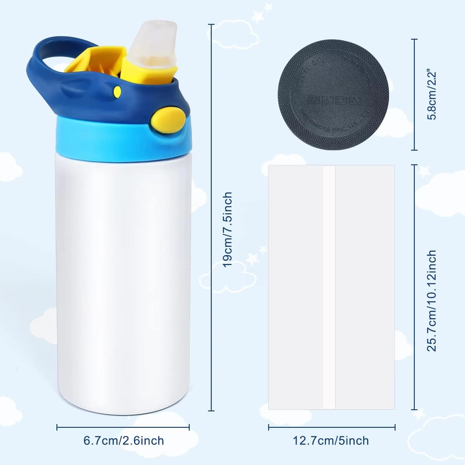 Sublimation Tumbler, 12Oz Sublimation Kids Water Bottle with One-Click Pop-Up Straw Lid and Handle