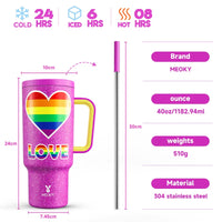 Cup 40Oz Large Tumbler Straw Cup with Lid Leak-Proof Sainless Steel Vacuum Insulated Car Mug Water Bottle Pride Month